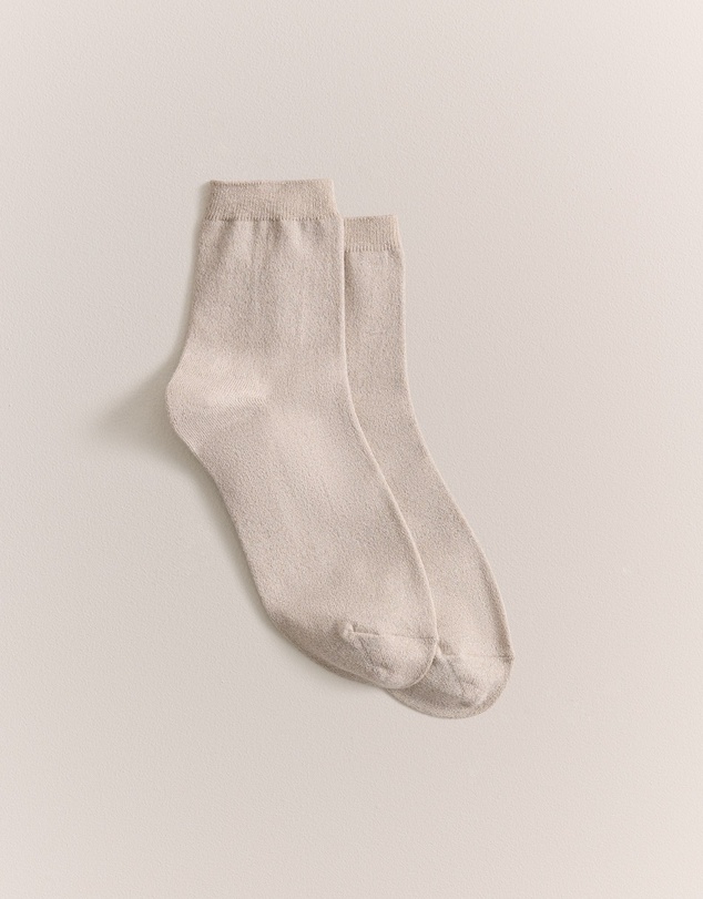 Trenery - Metallic Rib Crew Sock in Stone