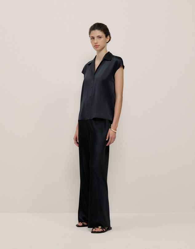 Trenery - Silk Satin Cap Sleeve Shirt in Black