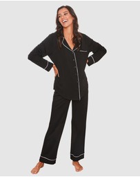 Angel Maternity - Maternity and Nursing Long Sleeve PJ Set in Black