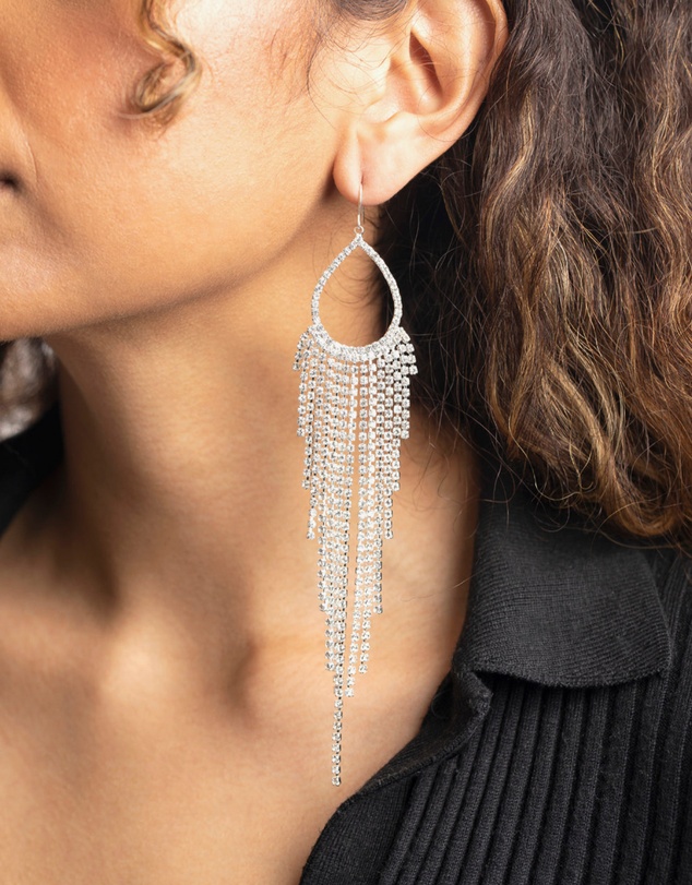 Lovisa - Silver Diamante Fringe Drop Earrings