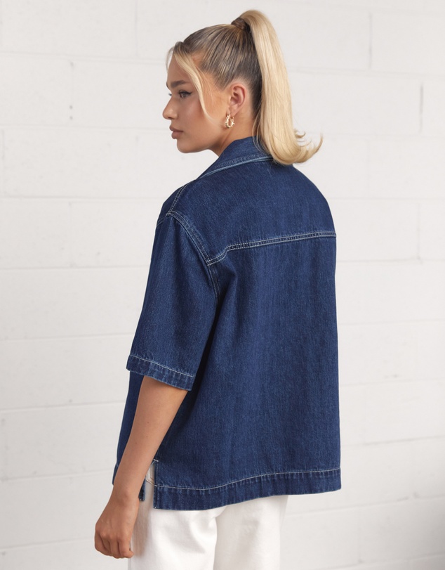 Dazie - Balmy Nights Short Sleeve Denim Overshirt