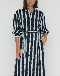 ALEXANDRA - Bantas Dress Navy Textured Stripe