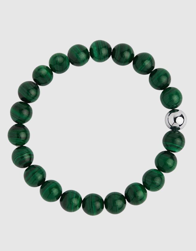Najo - Apollo Men's 10mm Malachite & Steel Elasticised Bracelet