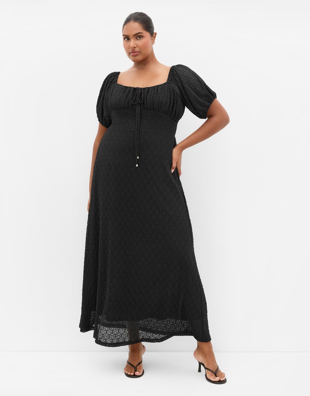City Chic - Plus size Lani Lace Short Sleeve Midi Dress - black