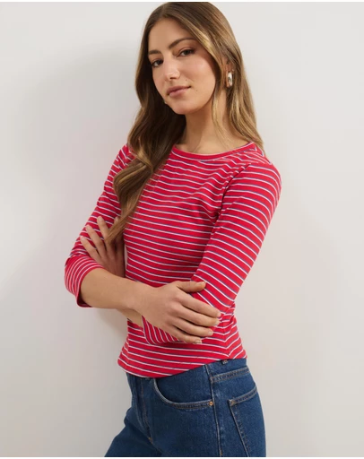 Atmos&Here - Layla 3/4 Sleeve Stripe Tee
