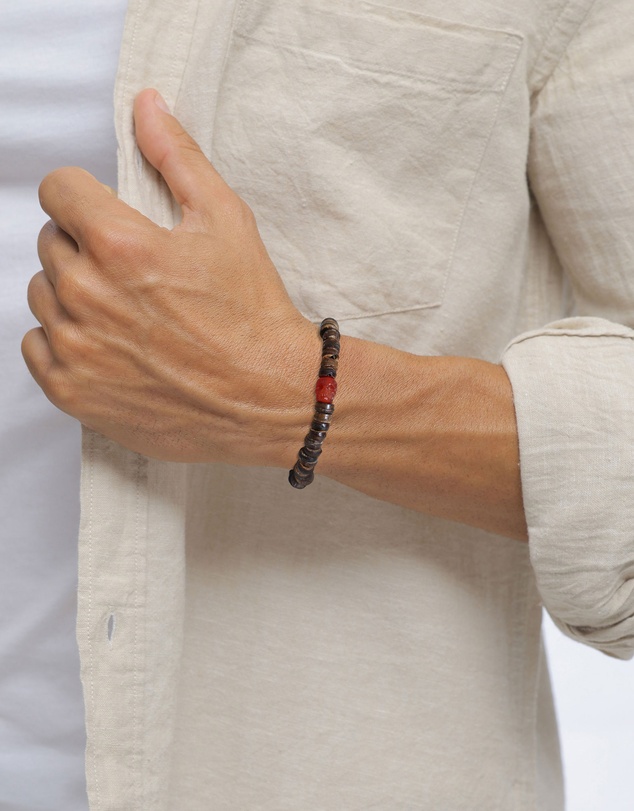 Kuzzoi - ICONIC EXCLUSIVE - Cornelian Skull Bead Bracelet in 925 Silver