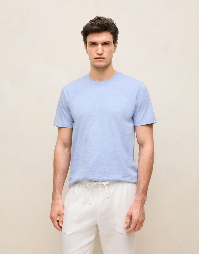 Trenery - Cotton Marle Crew T-shirt in Chalk Blue