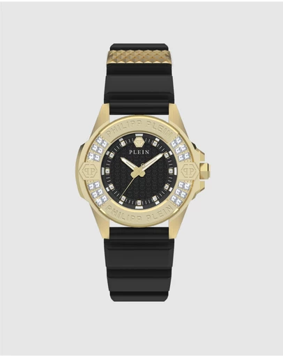 Philipp Plein - Plein Majesty Gold-tone with Crystals 38mm Black Dial and Silicone strap