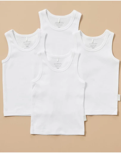 Purebaby - 4 Pack Rib Singlet-Babies