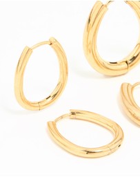 Lovisa - Waterproof Gold Plated Stainless Steel Oval Tube Hoop Earrings 2-Pack