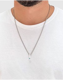 Nialaya Jewellery - Men's Hand Pendant with a Small Turquoise Gemstone in Silver
