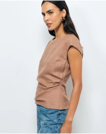 AERE - Lea Gathered Linen Top