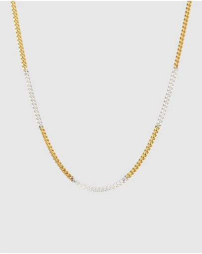 Kuzzoi - ICONIC EXCLUSIVE - Necklace Male Curb Chain 925 Sterling Silver Bicolor