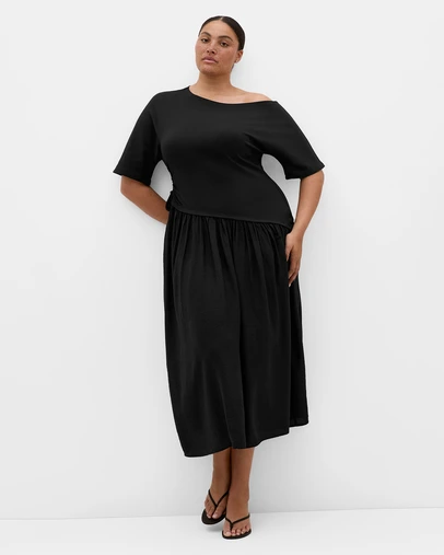 City Chic - Plus size Off Shoulder Mixed Media Maxi Dress - black
