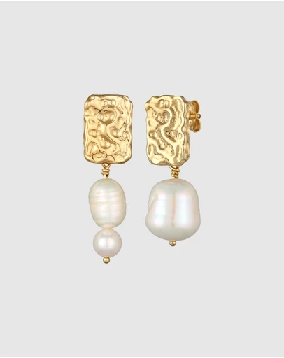 Elli Jewelry - Organic Freshwater Pearl Stud Earrings in Gold-Plated 925 Silver