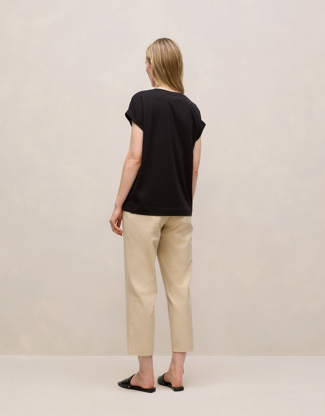 Trenery - Cotton Cuff Sleeve T-shirt in Black