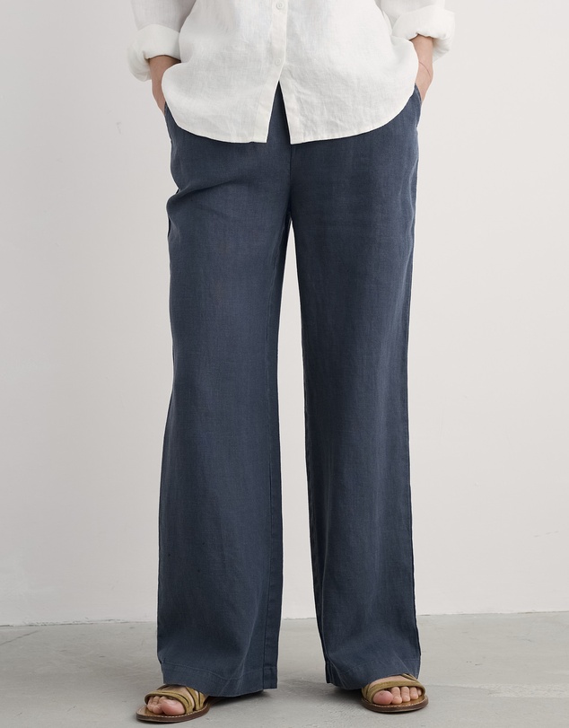 Seasalt - Seasalt Cornwall Navy Tide Flow Wide Leg Linen Trousers