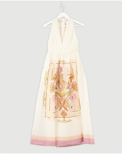 Revibe - Repaired AERE Giselle Linen Halter Maxi Dress - AU 8