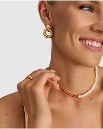 Nialaya Jewellery - Pearl Choker with Red Agate