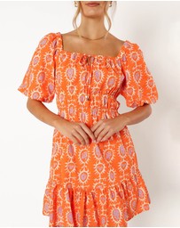 Petal & Pup - Carmen Off Shoulder Mini Dress - Orange Print