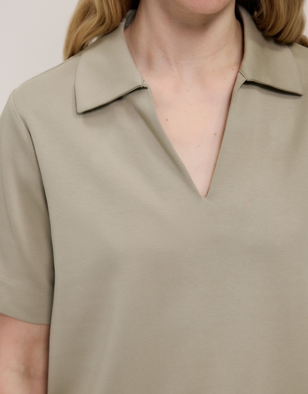 Trenery - Modal Cotton Collared T-shirt in Olive Brown