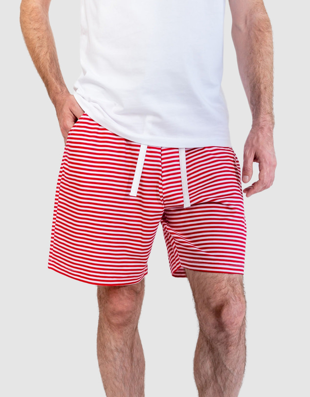 Sant And Abel - Men's Jersey Red Stripe Sleep Shorts