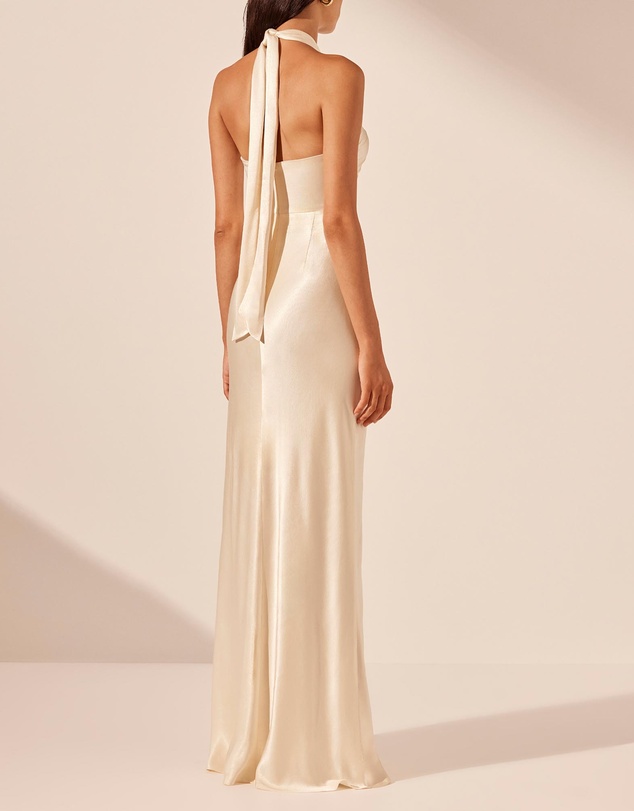Revibe - Repaired Shona Joy La Lune Ruched Halter Maxi Dress - AU 12