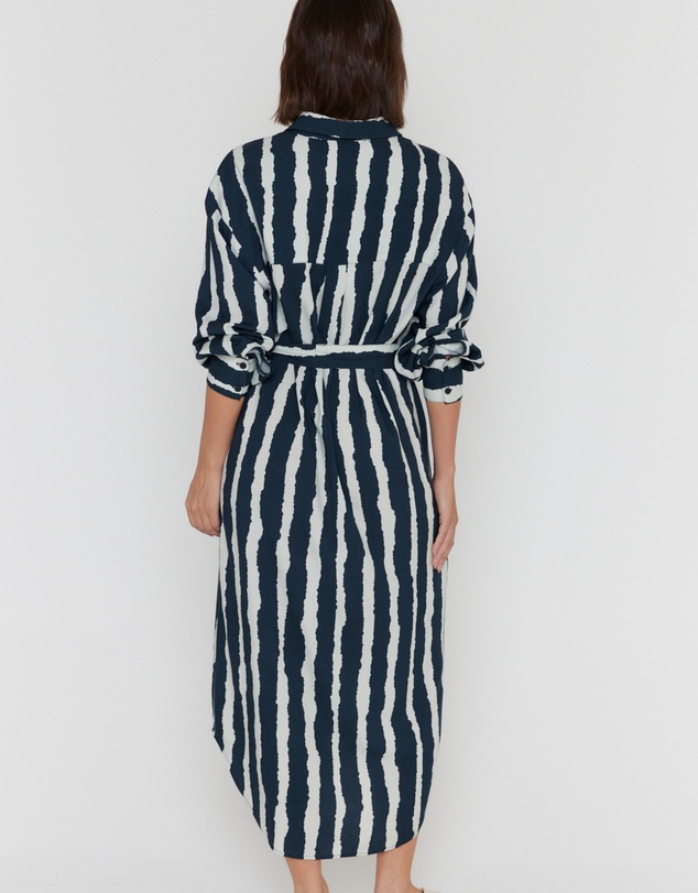 ALEXANDRA - Bantas Dress Navy Textured Stripe
