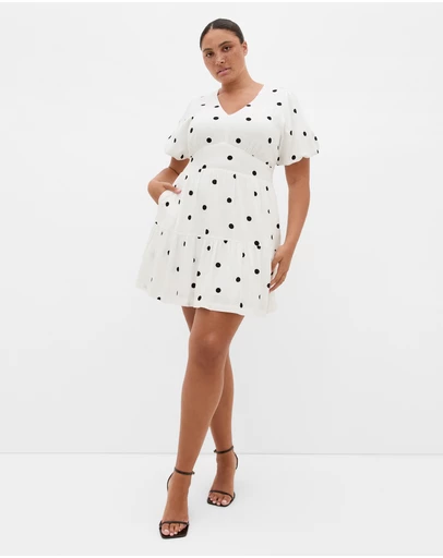 City Chic - Winslow Spot Print Mini Dress - Ivory