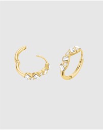 Rosefield - Playful Crystals Baguette and Round Gold-Tone Hoop Earrings