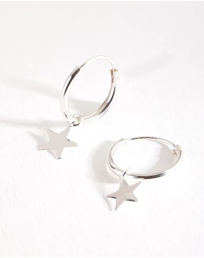 Lovisa - Sterling Silver Plain Star Dangle Hoop Earrings