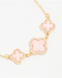 Lovisa - Gold Plated Cubic Zirconia Pink Triple Flower Outline Toggle Bracelet