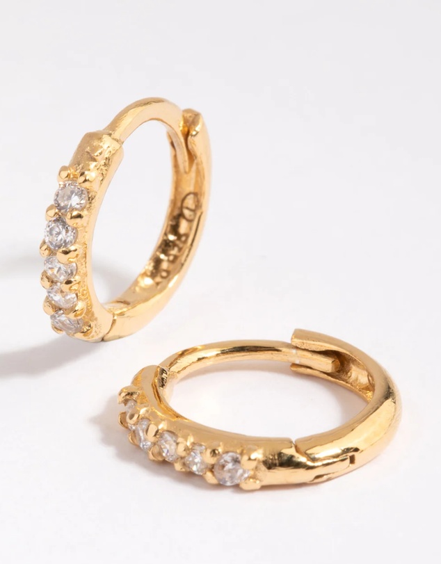 Lovisa - Gold Plated Sterling Silver Cubic Zirconia Huggie Earrings