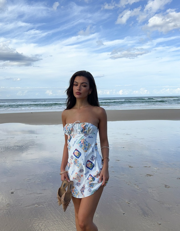 Beginning Boutique - Orion White Italia Print Strapless Mini Dress