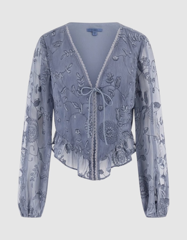 GUESS - Seiah Tie Front Long Sleeve Top