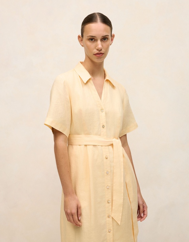 Trenery - Linen Button Detail Shirt Dress in Butter