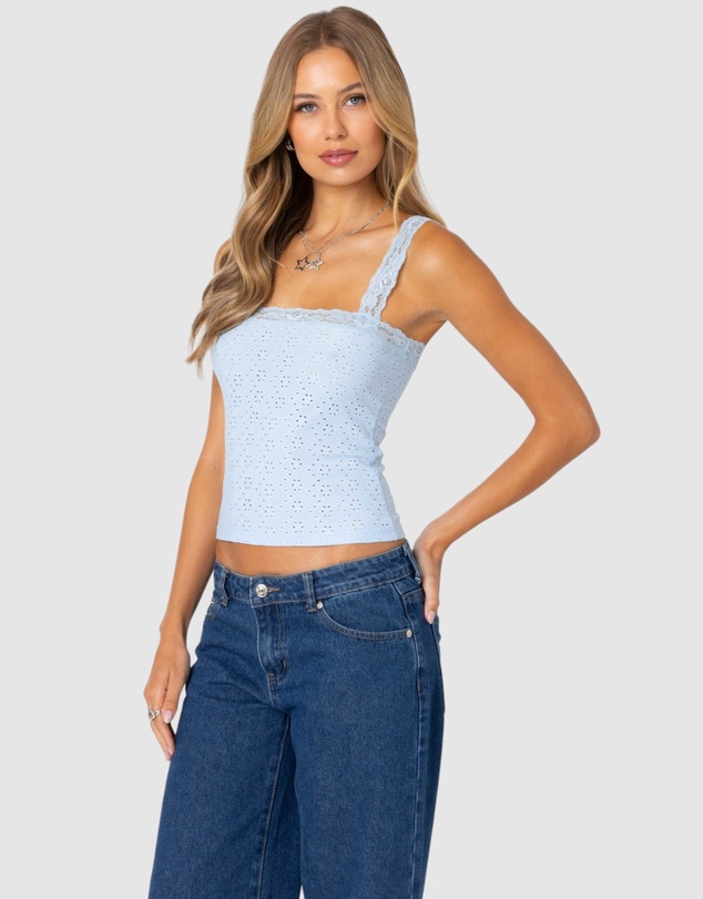 EDIKTED - Virginia Lace Trim Eyelet Tank Top