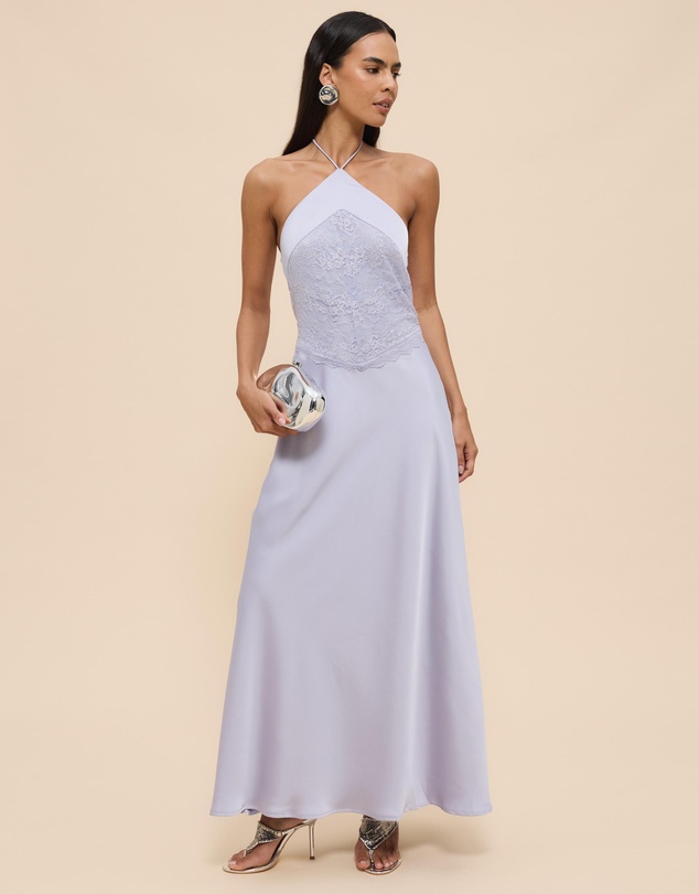 CHANCERY - Georgie Halter Neck Lace Panelled Maxi Dress