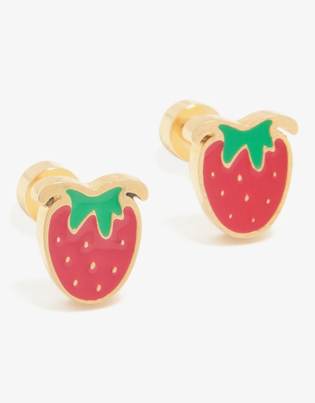 Lovisa - Kids Gold Plated Surgical Steel Enamel Strawberry Flat Back Studs