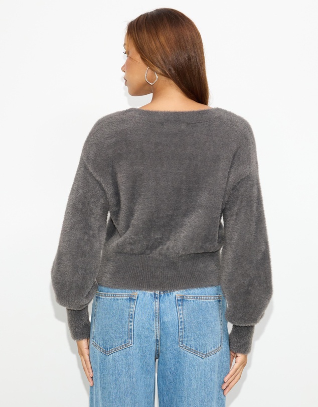 Dazie - Faye Fuzzy V-Neck Sweater
