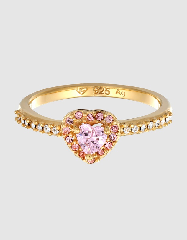 Elli Jewelry - Zirconia Heart Band Ring in Gold-Plated 925 Silver