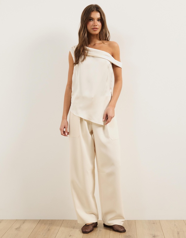 Atmos&Here - Rowen Pleated Barrel Leg Pants With Tie Waist