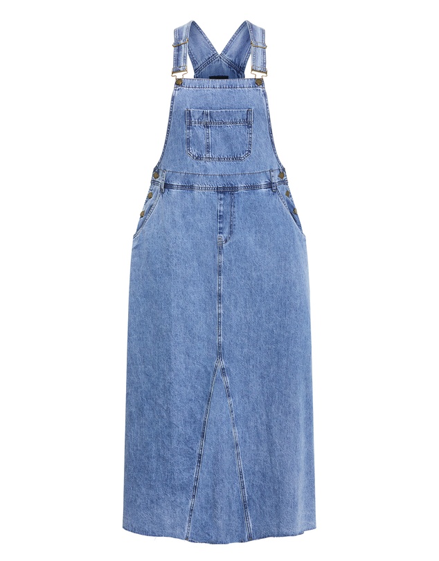 City Chic - Plus size Pinafore Denim Maxi Dress - light wash