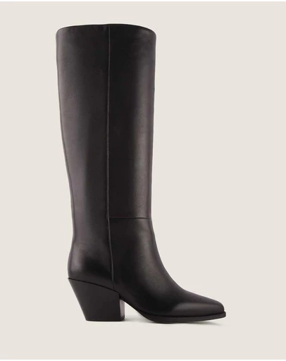 Shelly Shen - Flavia Heel Long Boots Black Leather