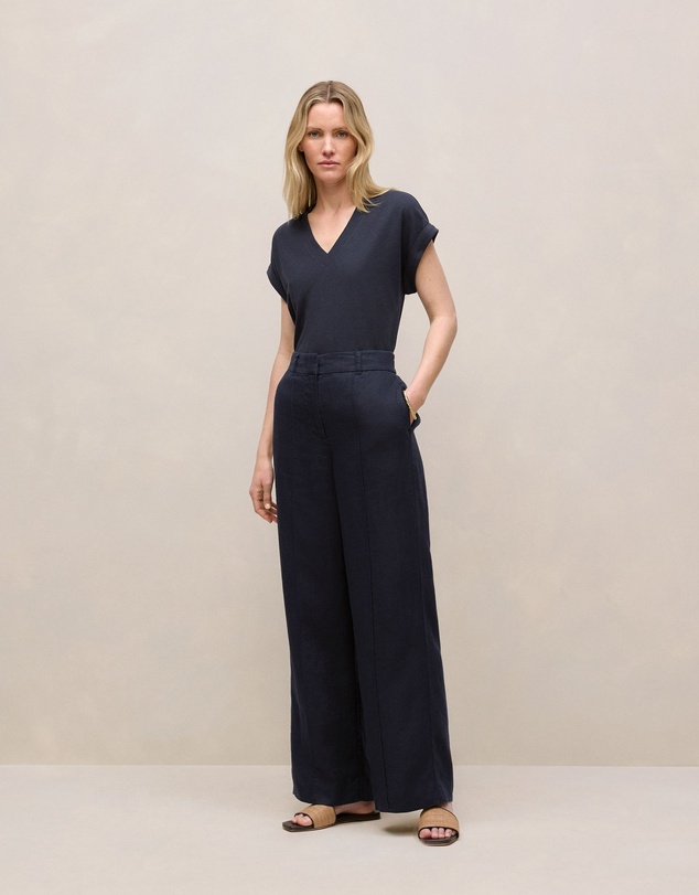 Trenery - Linen Pintucked Pant in Night Sky