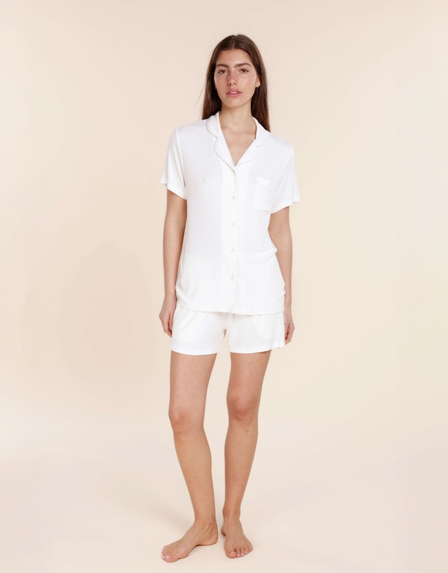 Gingerlilly - Lyon Ribbed Short Sleeve Button Up Top