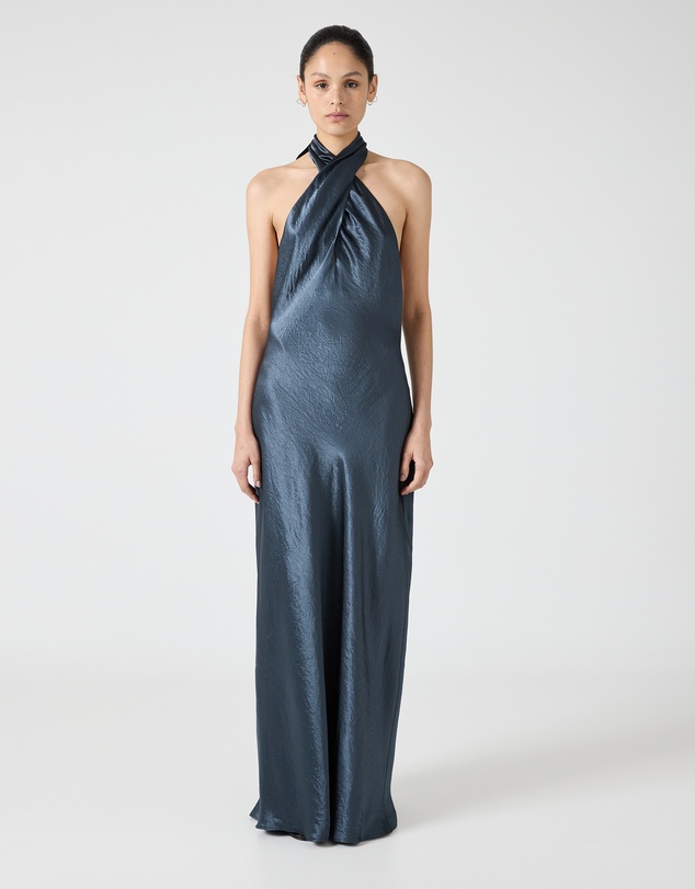 Third Form - Crush Wrap Neck Floor Length