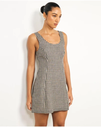 AERE - Ciela Gingham Linen Mini Dress