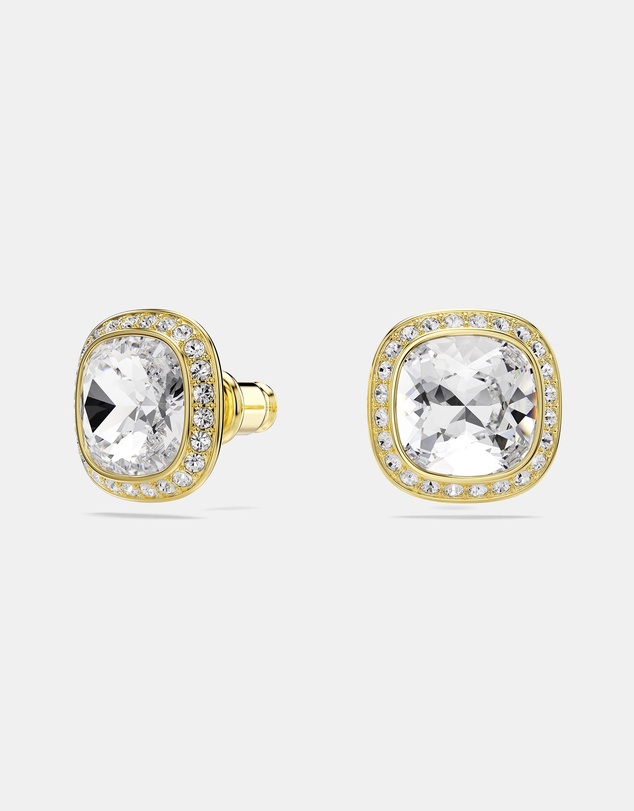Swarovski - Una Angelic Stud Earrings, Cushion Cut, White, 18K Gold Finish