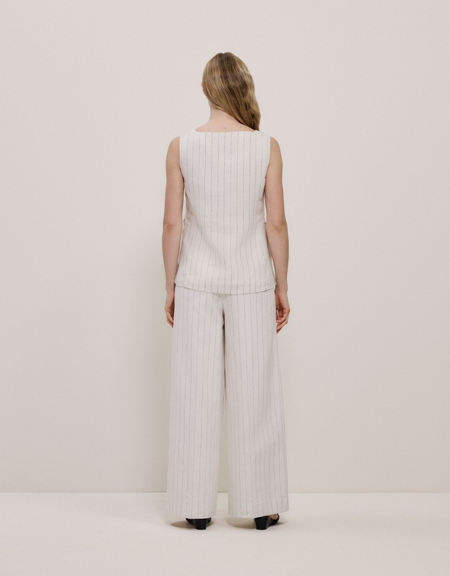 Trenery - Linen Pinstripe Sleeveless Top in Parchment